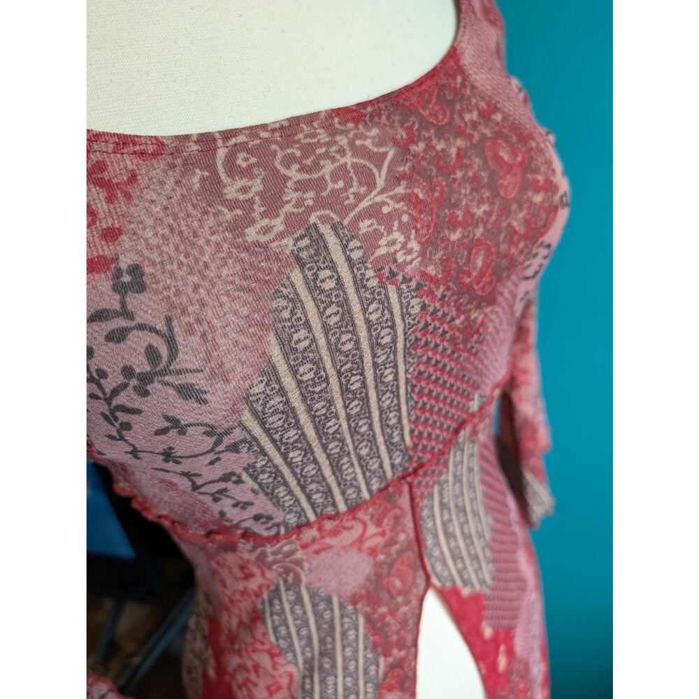 Vintage 90s Y2K mesh split front top bell sleeve fairycore small medium - Picture 4 of 6